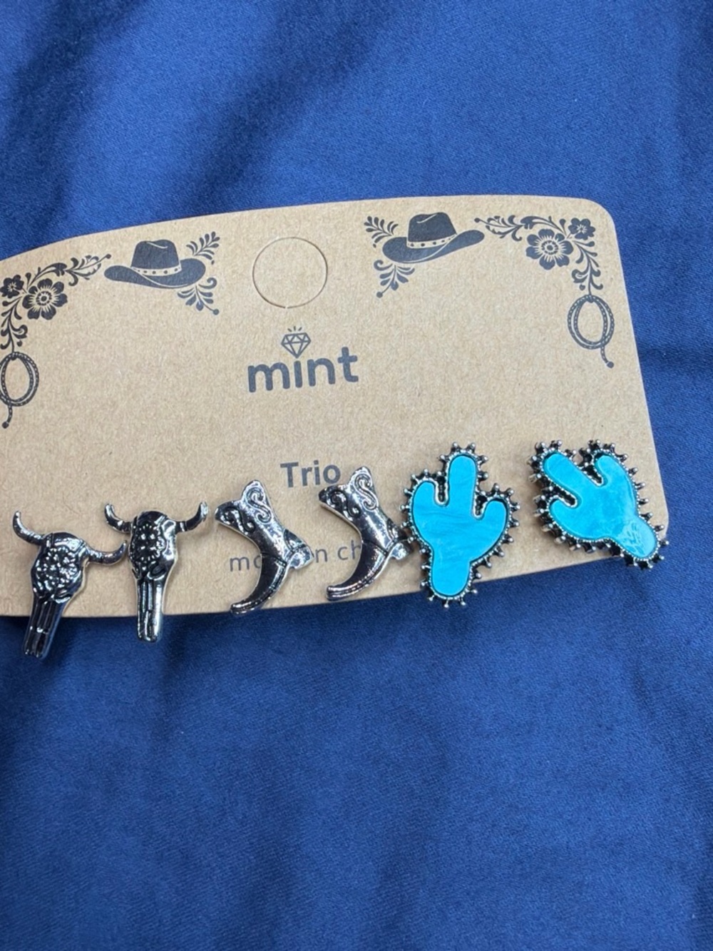 Mint Turquoise Cactus & Silver Western Stud Earring Trio